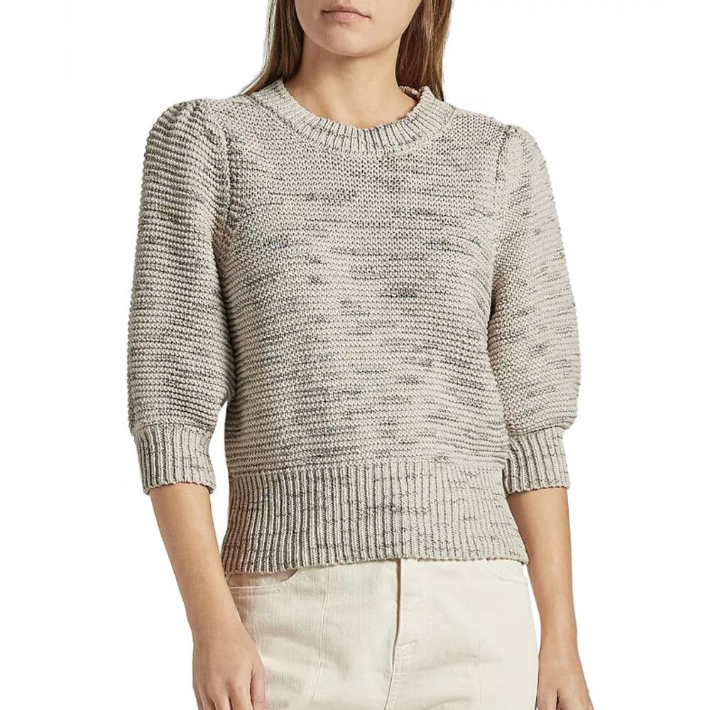 Joie Aleggra Puff Sleeve Sweater Pullover Womens Medium Tan Beige Crew Neck Knit